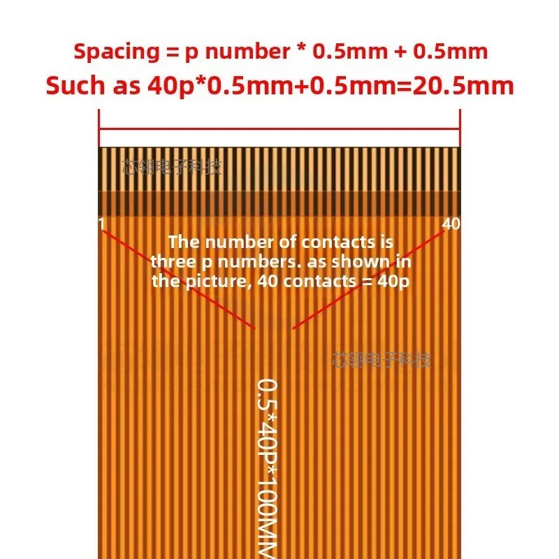 2pcs 0.5mm Pitch FPC FFC Flat Flexible Cable 6P/8P/10P/12P/14P/16P/20P/24P/26P/28P/30P/32P/40P/50P/60P Gold Finger Contact