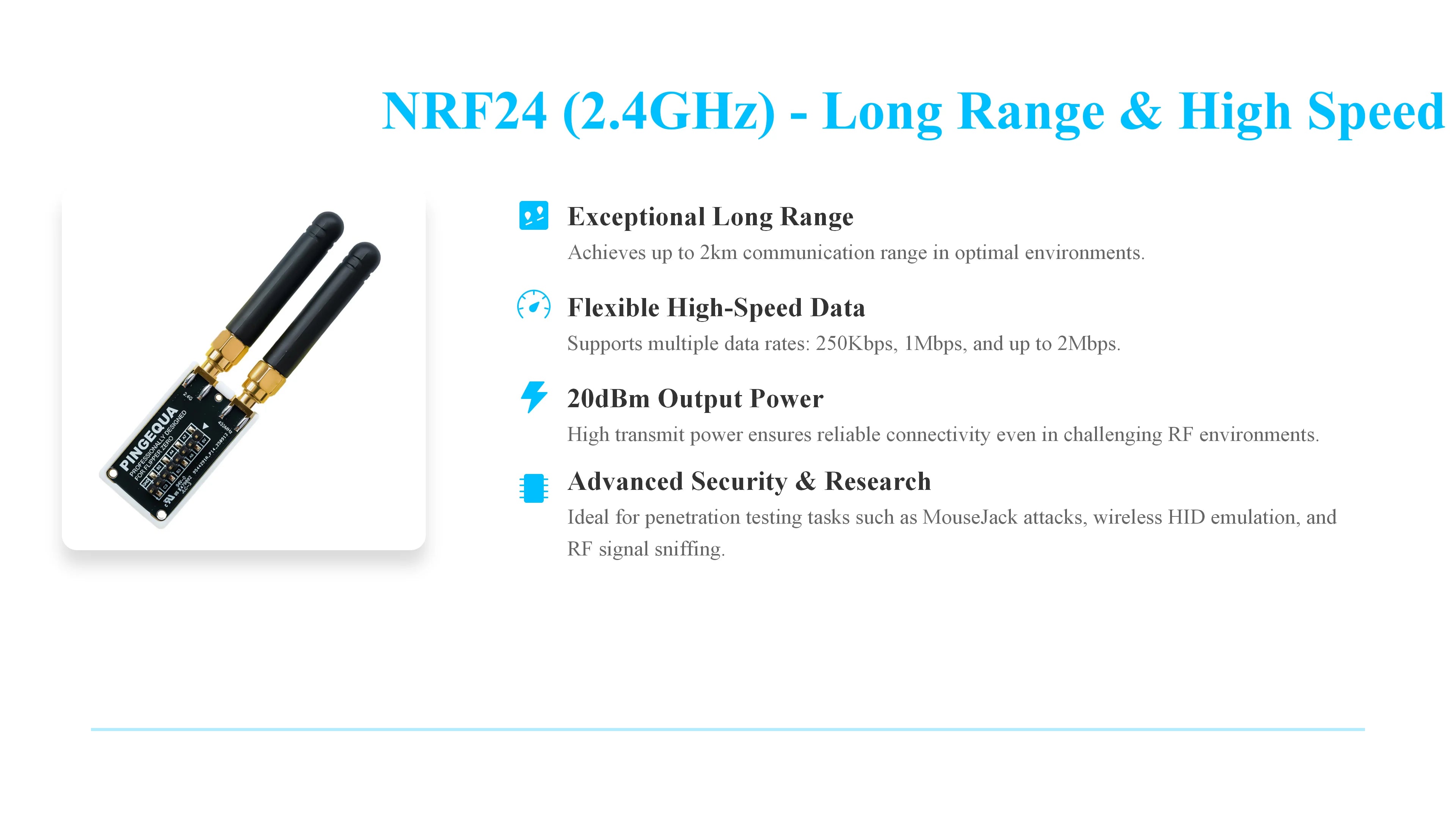 Flipper Zero RF Development Board, PINGEQUA RF Lab App-Ready, NRF24 + CC1101 Module 2.4GHz & 433MHz Auto Switch