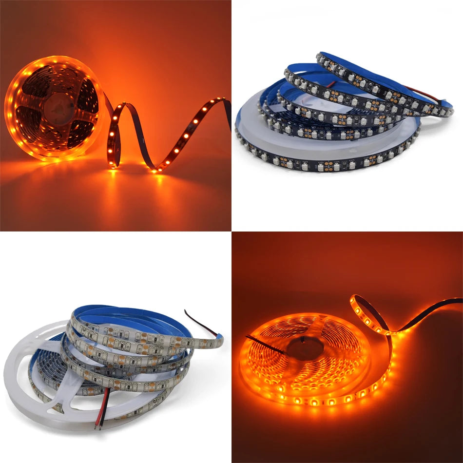 12V 3528 SMD LED Strip Light Decoration 120LEDs/m 60LEDs/m Orange Lighting Flexible Ribbon Rope String LED Tape Light 1M 5M