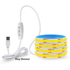 5V USB COB LED Strip Light 3Keys Touch Dimmable ON/OFF Switch Bright Red Green Blue Warm White 320LEDs Flex Ribbon Tape 8mm PCB