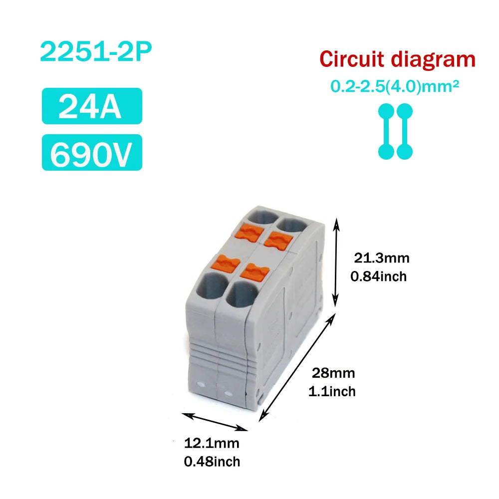 Wire Electrical Connectors Wire Push-in Terminal Block multiple in multiple out Connector Mount On Din Rail with fixing Hole