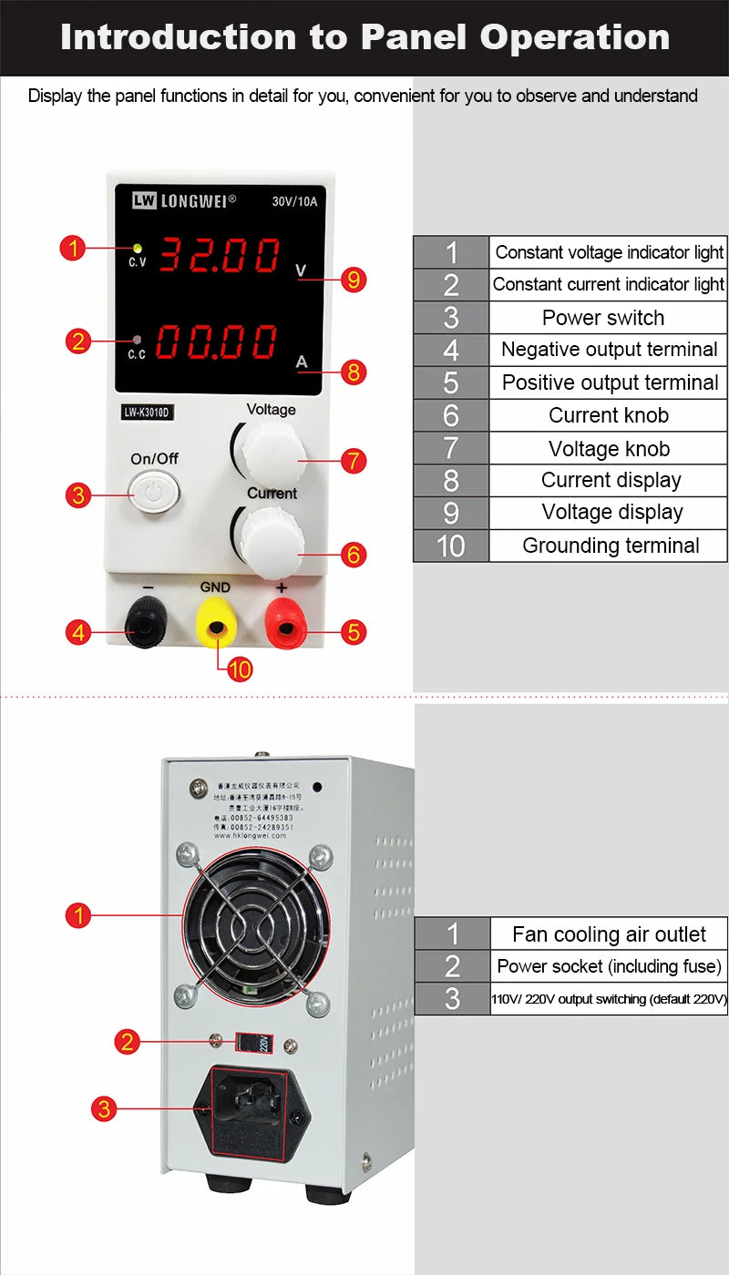 Longwei LW-K3010D 4LED Adjustable DC Power Supply 30V 10A Laboratory Variable Switch Bench Power Supply Stabilized Power Source