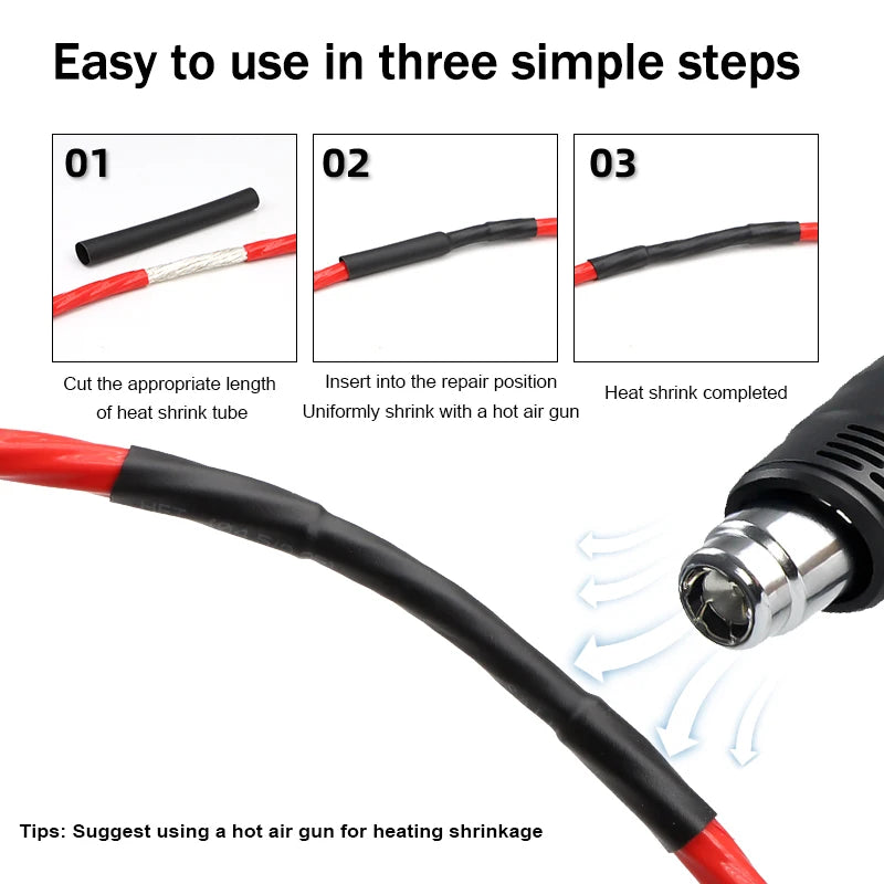 2:1 Shrink Rate Black Diameter 0.6mm ~ 210mm Heat Shrink Tube DIY Wires Cable Repair Wrap Sleeving Waterproof Polyolefin Tubing
