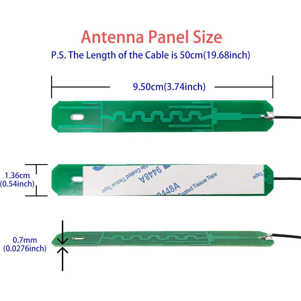 2pcs 2.4GHz 5.8GHz Dual Band WiFi Antenna PCB Internal Antennas with 12cm Cable for M.2 7265 8265 9260 9560 AX200 Card