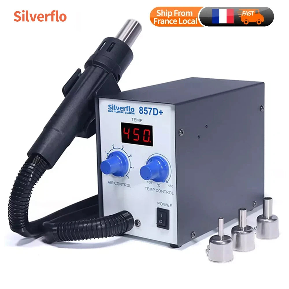 Silverflo Hot Air Welding Station 600W Hot Air Soldering Station Desoldering Station for SMD PCB BGA Rework Heat Shrinking 857D+