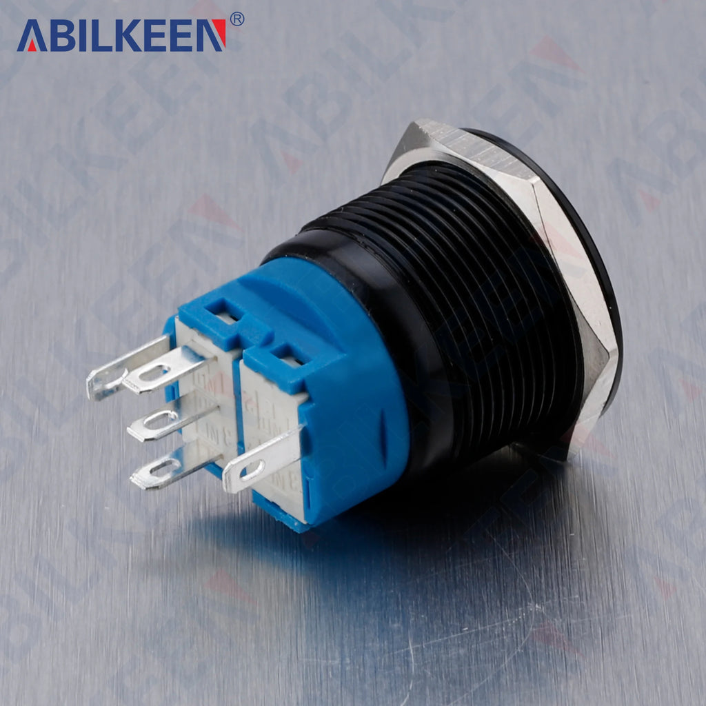ABILKEEN 22MM Black Shell Push Button Switch LED Ring Illuminate Momentary/Latching Function 1NO1NC IP65 Waterproof Push Button