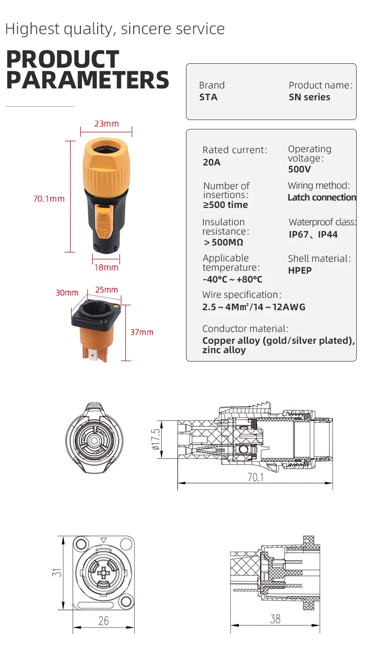 SAC3FX Powercon 3 Pin Female Plug LED Audio Live Stage Cable Power Stage Lighting Equipment Power Connector