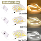 3mm 5mm PCB Battery Power COB LED Strip Light 5V Warm Natural White Blue Red Green Pink Tape 320LEDs 8mm High Density Flex Lamp