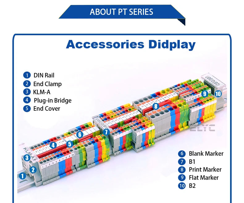 100Pcs PT2.5-PE Push-in Ground Feed Through Protective Earth PE Wire Electrical Connector Din Rail Terminal Block PT 2.5-PE