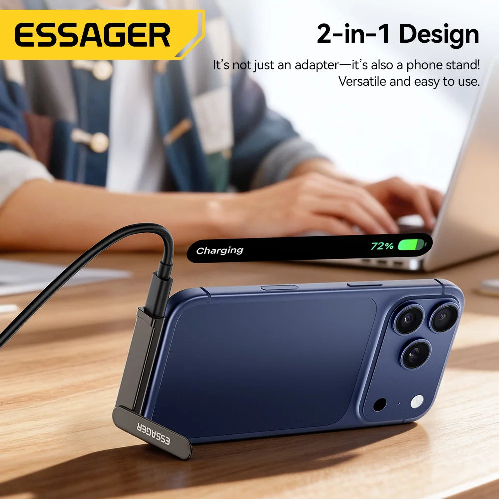 Essager Dual Type C Foldable Elbow Bracket 240W Charging Adapter 2-in-1 Converter for iphone 17 16 15 Huawei Xiaomi Samsung Oppo