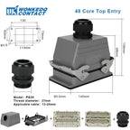 HDC HE Heavy Duty Connector 6/10/16/24/32/48 Core Pin Top/Side Outlet Aviation Plug Rectangular Waterproof Electrical Wiring