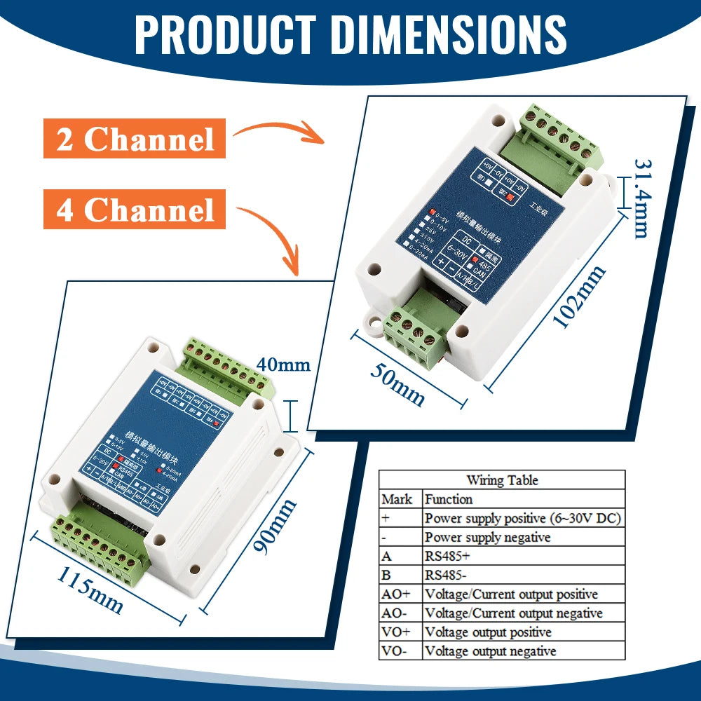Isolation Type RS485 to 4-20mA 0-5V 0-10V Transform Module 2 4 Channel Modbus RTU RS485 to Analog Industrial Converter Modules