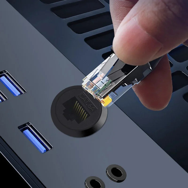 Metal CAT6A C-type RJ45 Network Direct Module Socket Cat 6A Ethernet Interface Data Signal Connector RJ45 Round Panel Sockets