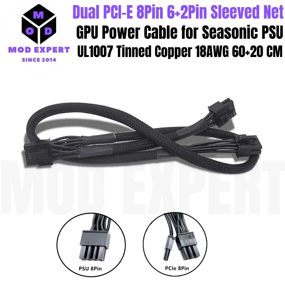 Modular Power Cable for Seasonic X-850, X-750, X-650 KM³ Modular, GPU PCIe 6+2Pin, CPU 4+4Pin, SATA, Molex IDE 4Pin, Main 24Pin