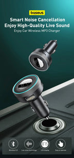 Bluetooth 5.3 FM Transmitter Car Cigarette Lighter Dual USB Fast Charging Handsfree Calling Vehicle Audio Receiver