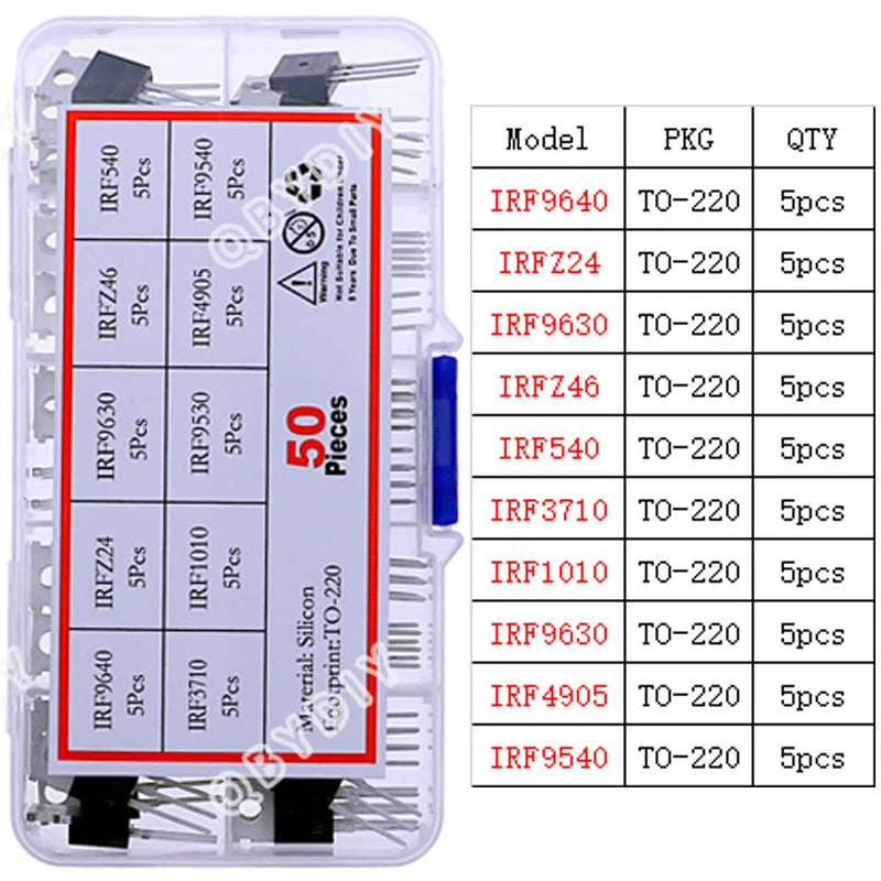TO-92 TO-92L TO-126 TO-220 Series Mosfet Triode Thyristor PNP NPN Transistor Assortment Kit Box