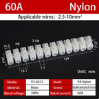 12 Position Barrier Screw X3-1012 Nylon Plastic Terminal Block 20A Transparent White Copper 380V Wire Connector Dual Row