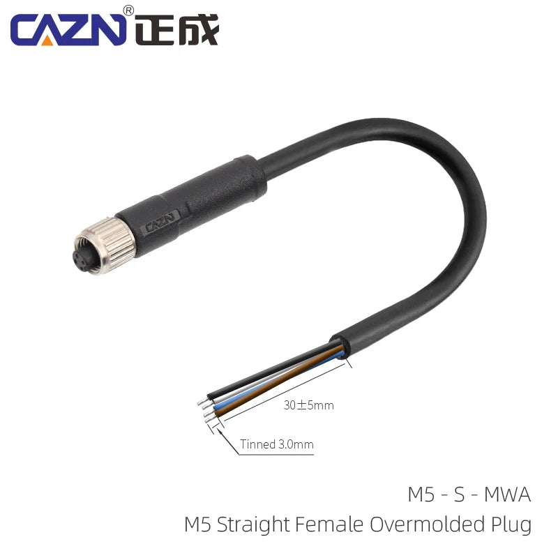 Best Selling M5 3 Pin 4 Pin 1/2/5m IP67 Wire Straight&Angled Overmolded Plug Sensor Connector for Factory Automation