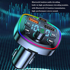 General Car Charger Bluetooth 5.0 FM Transmitter Handsfree PD Type-C Dual USB Ambient Player MP3 Charger Type-C Wireless Light