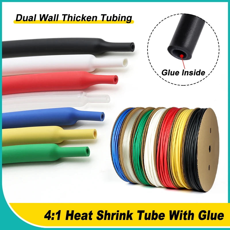 1/2/5M 4:1 Shrinking Ratio With Glue Heat Shrink Tube 4 ~ 52mm Polyolefin Adhesive Wire Cable Sleeving Dual Wall Thicken Tubing