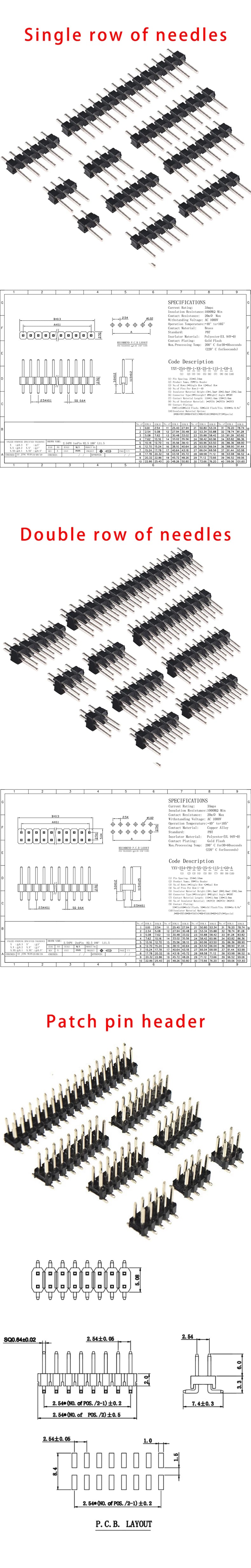 2.54mm double row male PCB board pin header connector pin header 2/3/4/5/6/8/10/12/20/40Pin suitable for Arduino