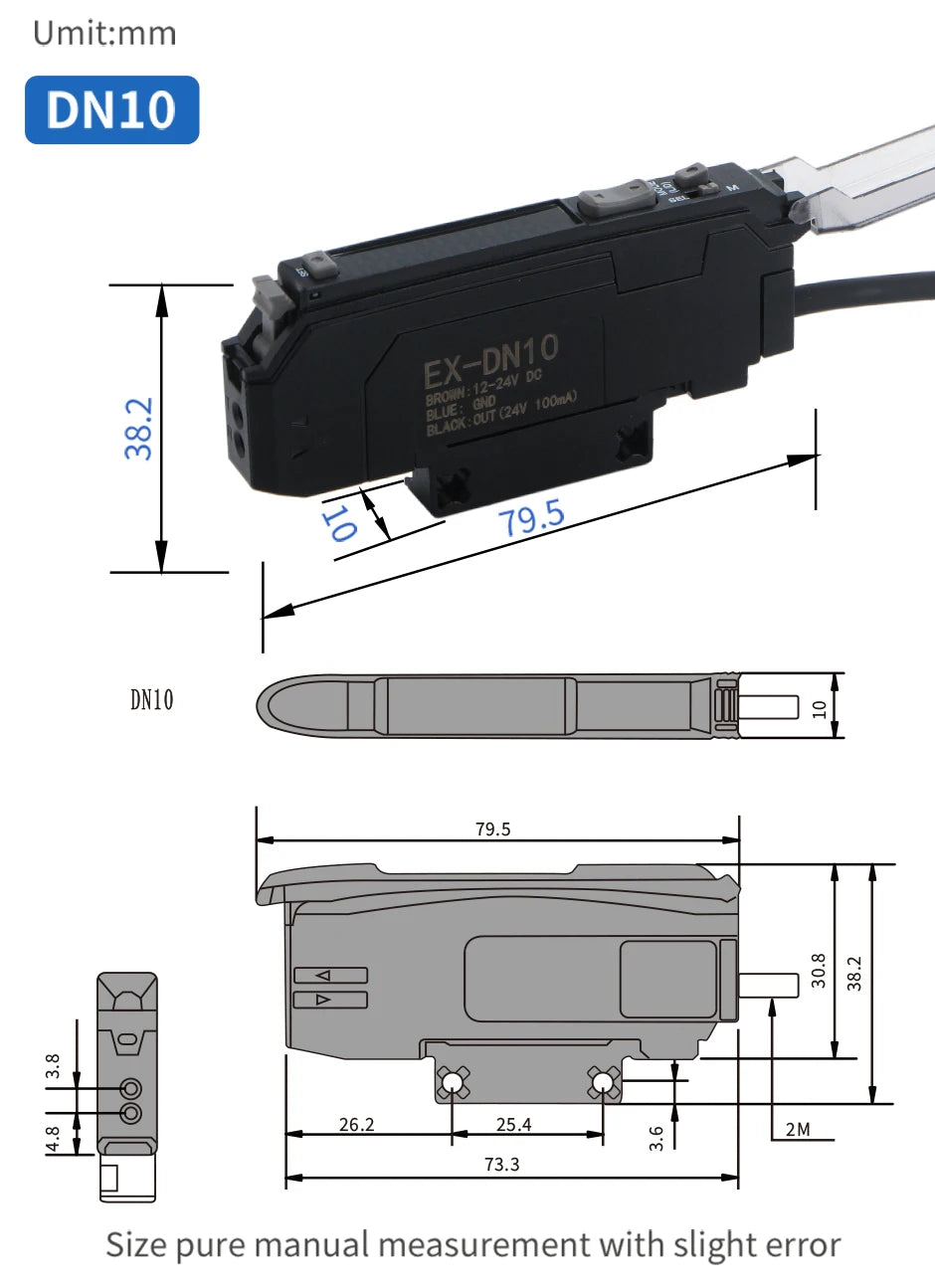 GTRIC Diffuse Reflective Fiber Optic Sensor Kit with Separate Amplifier High Precision12-24V DC NPN NO/NC Photoelectric Sensor