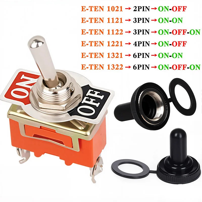 5pcs Toggle Switch Latching On-Off On-On On-Off-On E-TEN1021 1122 1221 1321 Power Button Switch 250V 15A Toggle Switch