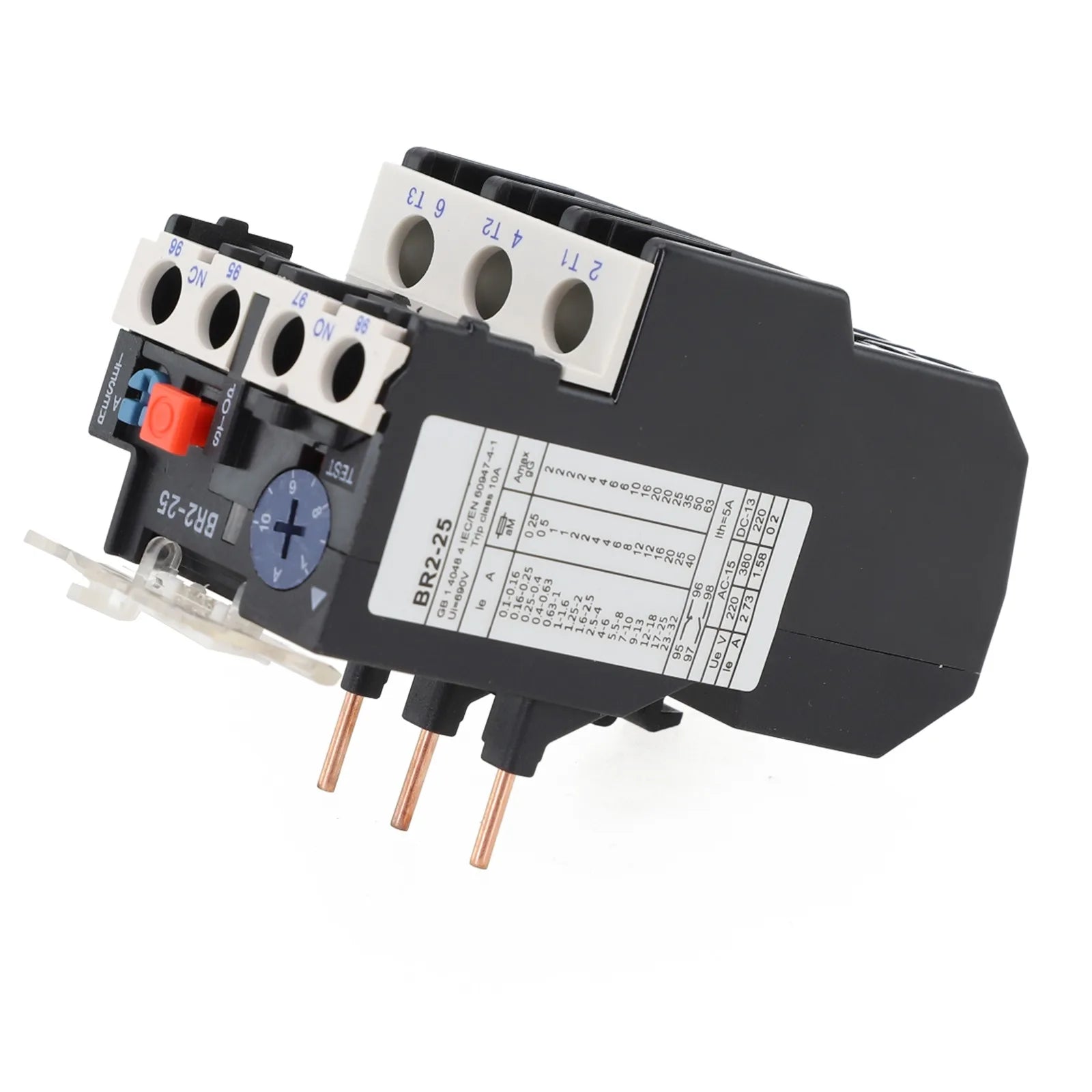 Thermal Overload Motor Relay 3 Phase AC 50Hz/60Hz FR NR2-25 IP20 Plug-in With Indicator Light For CJX2 Series Contactors