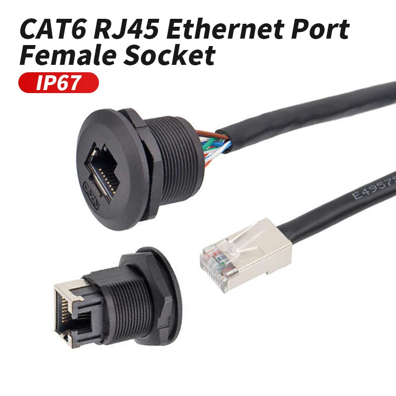 Cat6 Waterproof RJ45 Female Socket Aviation Plug IP67 Ethernet Panel Mount Connector Coupler Extension Cable For Outdoor CCTV