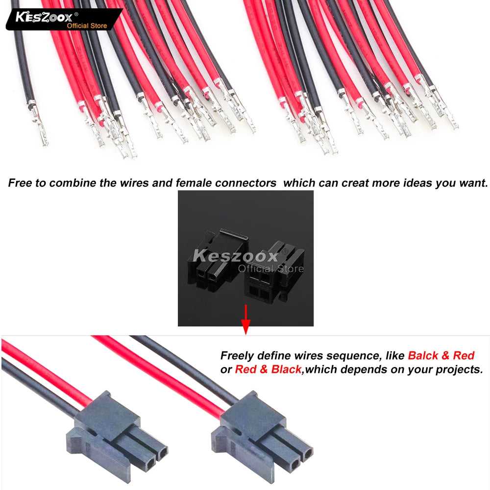 Keszoox 3.0mm Molex 43025/43020 Connector Kit, 2 Pin Male Female Socket Housing with 210mm 20AWG Pre-Crimped Wire