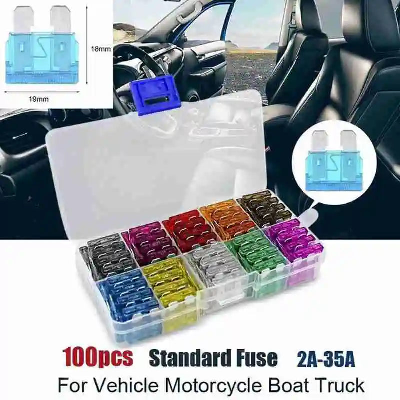 50/100Pcs Car Fuses Kit Assorted Auto Truck Standard Blade Fuse Assortment 2A 3A 5A 7.5A 10A 15A 20A 25A 30A 35A Auto Fuse