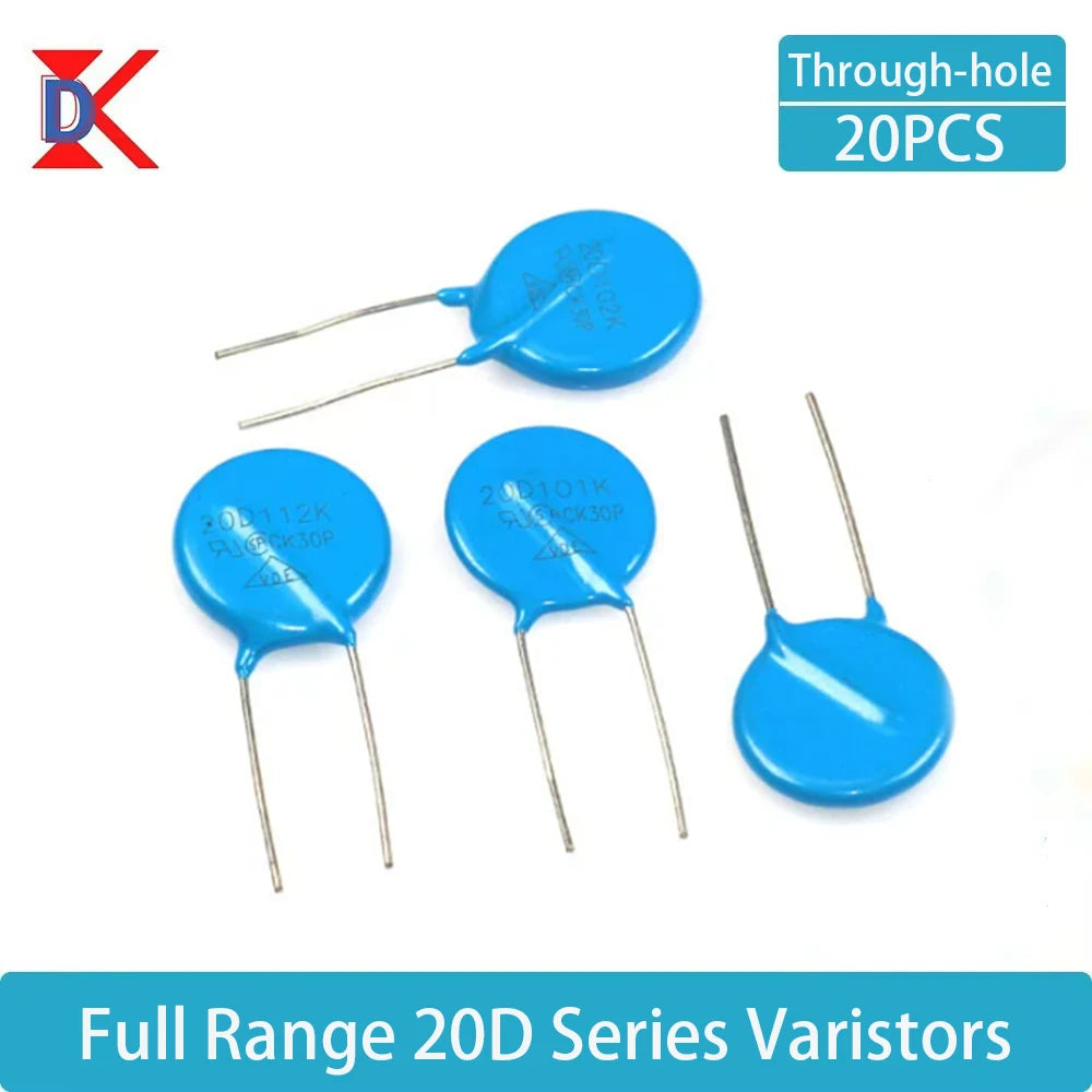 20PCS 20D Series MOV Varistors, available in multiple specifications: 101/121/151/181/201/221/271/301/331/391/431/471