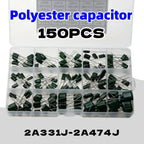 150Pcs 15 Values Polyester Film Capacitor Kit 2A331J 2A471J 2A102J 2A103J 2A223J 2A104J For DIY Soldering PCB Repair