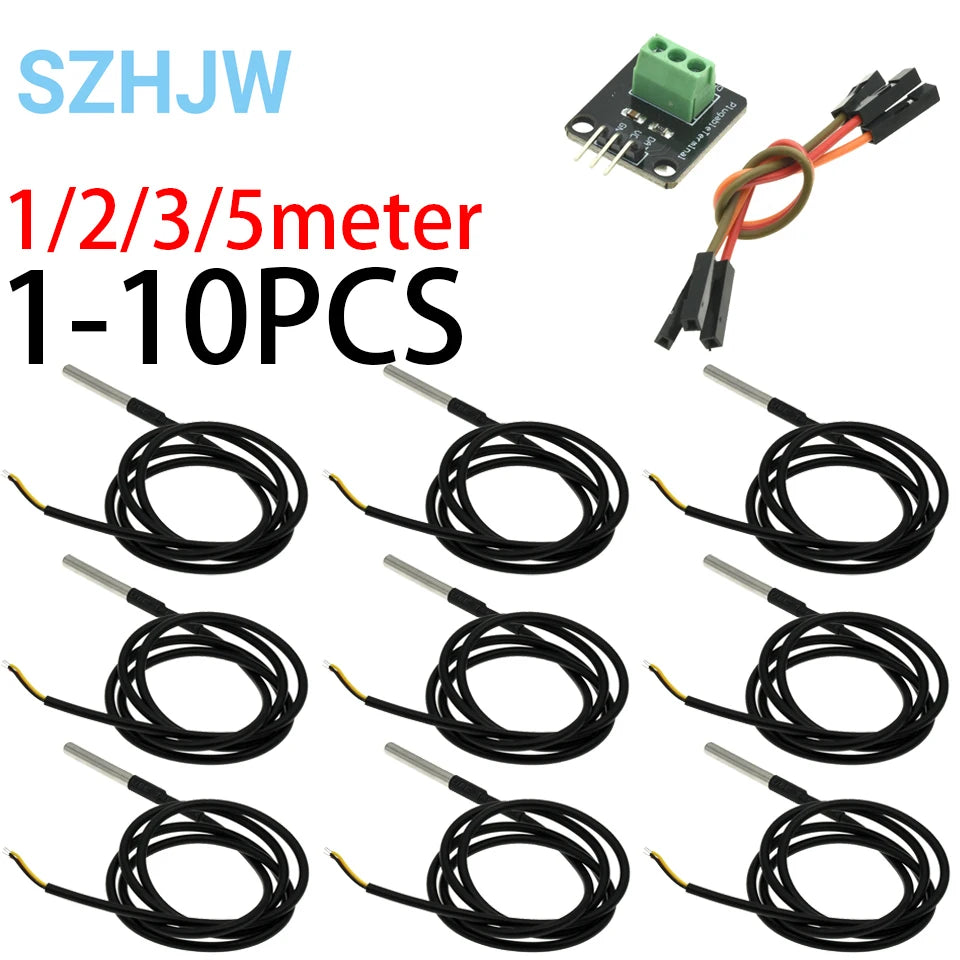 DS18B20 Stainless Steel Package 1/2/3/5Meter 100/200/300/500CM Waterproof 18b20 Cable Probe Temperature Sensor