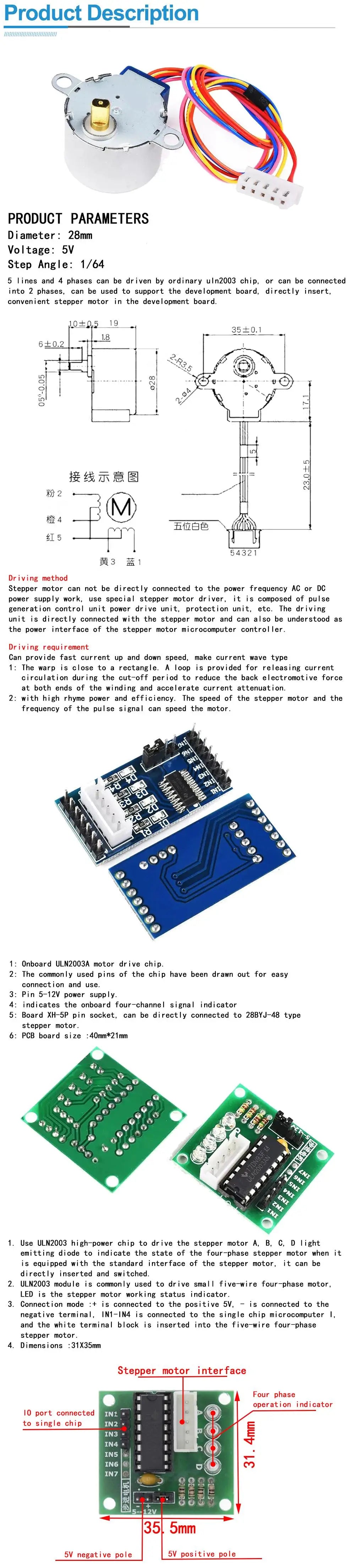 1LOTS 28BYJ-48-5V 4 phase Stepper Motor+ Driver Board ULN2003 for Arduino 1 x Stepper motor +1x ULN2003 Driver board