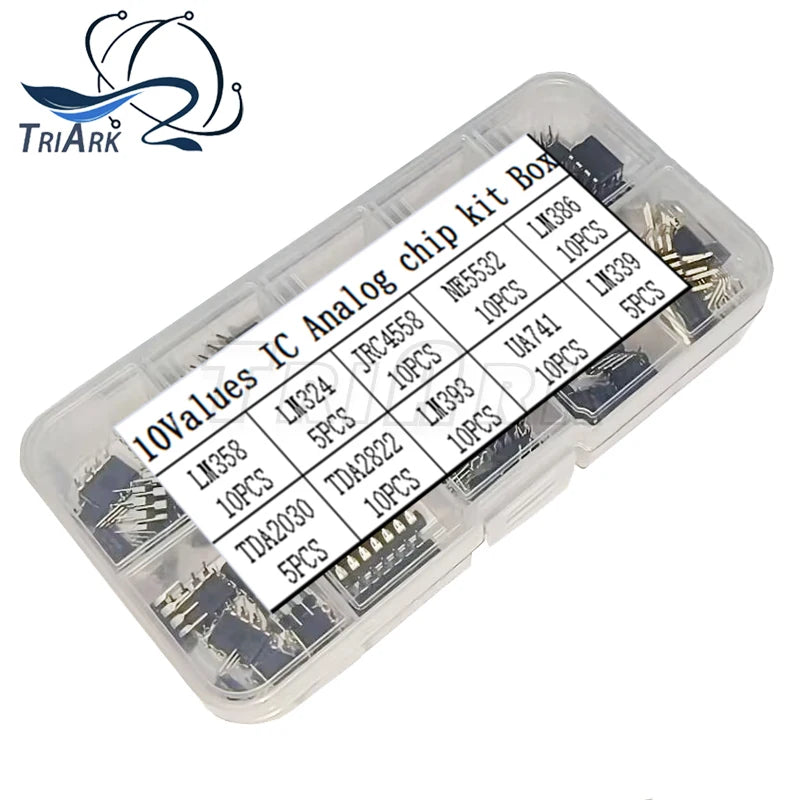85PCS/lot IC Analog chip kit Box LM358 LM324 JRC4558 NE5532 LM386 TDA2030 TDA2822 LM393 UA741 LM339 Electronic components kit