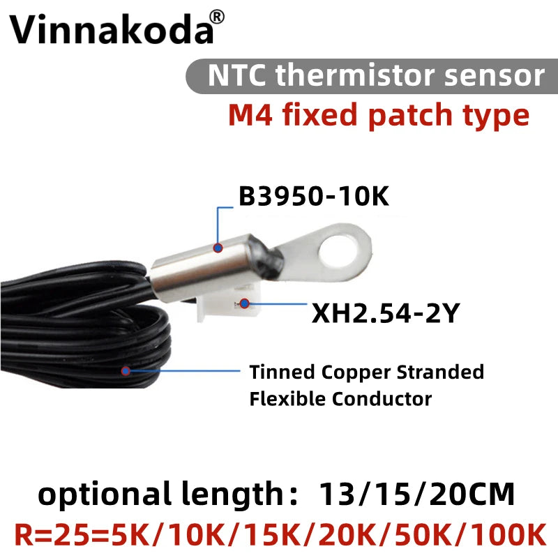 M4 Surface Fixed Temperature Probe NTC -5K 10K 15K 20K 50K 100K Thermistor Negative Temperature Coefficient Probe 13/15/20CM