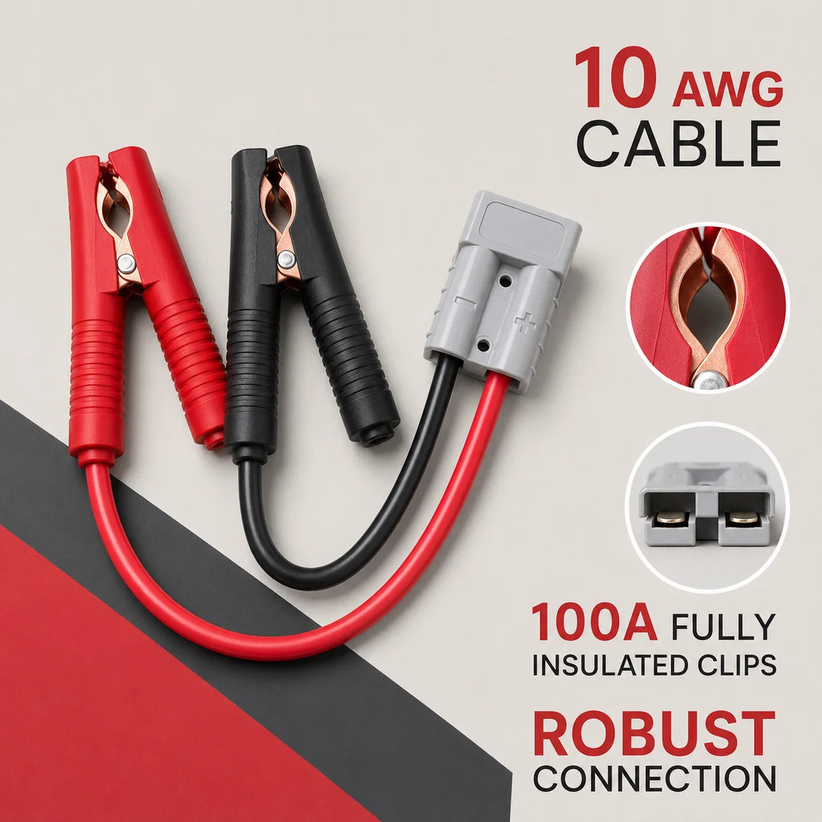10AWG Anderson Plug to 100A Battery Alligator Clip Cable, Heavy Duty Quick Connect Lead for Car RV Solar Power