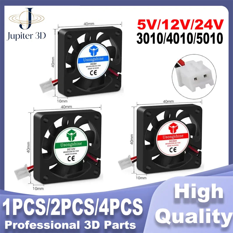 5010/4020/4010/3010 5V/12V/24V Cooling Turbo Fan Brushless 2Pin For 3D Printer Extruder DC Cooler Blower Part Plastic Fans