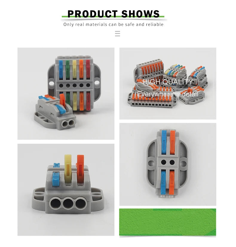 Quick Butt Lever Crimp Terminals Wire Connectors 2-12 Way With Fixing Holes Push-In Universal Compact Electrical Terminal Block