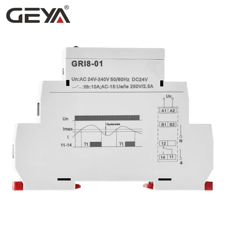 GEYA GRI8-01/02 Current Monitoring Relay 0.5A 1A 2A 5A 8A 16A ACDC24V-240V Overcurrent Undercurrent Protection Relay