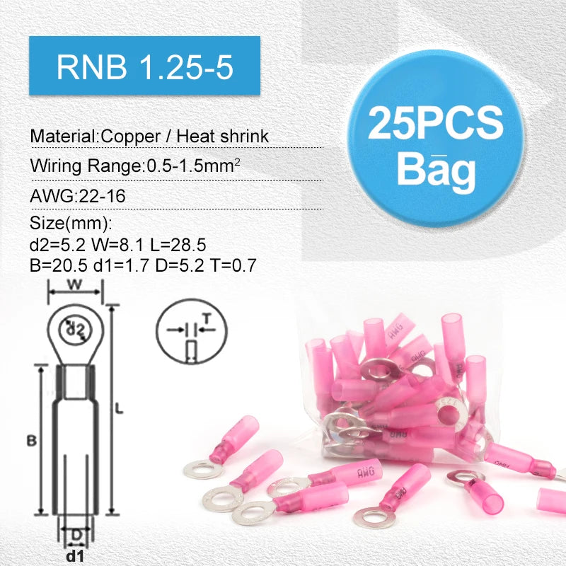 25PCS Heat shrink Insulated Ring Electrical Wire Crimp Terminals M5/M6/M8/M10 for Assortment Electric wiring Connector