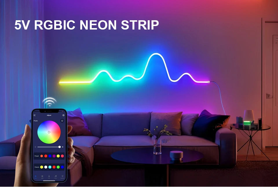 Smart Bluetooth Colorful RGB LED Strip Neon Light 1M 2M 3M 5M With 5V USB Remoter LED Dimmer Night Room Table Cabient Lamp Decor