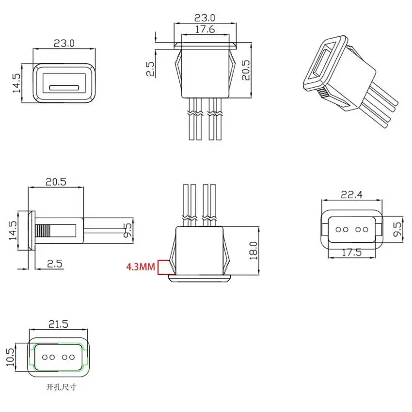 1/5pcs 2Pin 4Pin USB 2.0 Female Power Jack 2P 4P USB A Charging Port Connector With DIY Cable PH2.0 Terminal USB Charger Socket