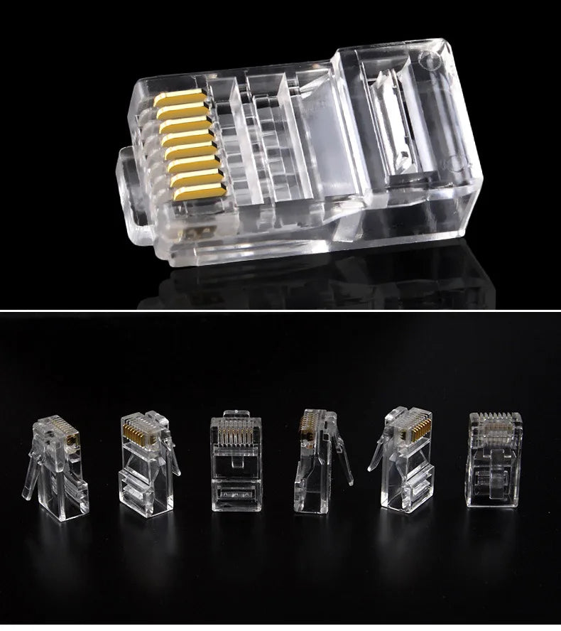 RJ45 Connector Pass Through CAT6 CAT5E Modular Plug Network Ends UTP 3U 50u Gold Plated 8P8C Crimp End for Ethernet Cable