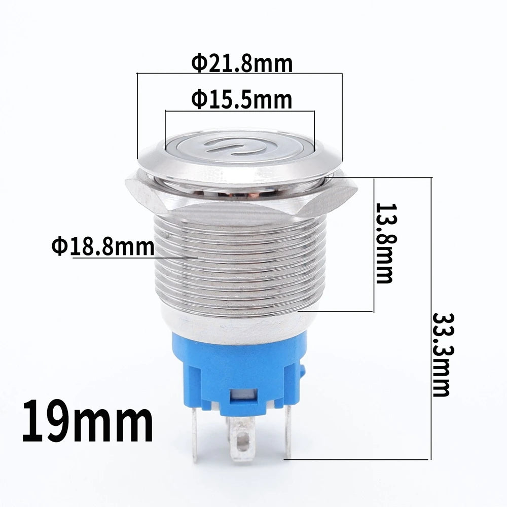 5PCS 16/19/22MM Waterproof Metal Push Button Switch LED Light Momentary Latching Car Engine Power Switch Socket 5V 12V 24V 220V