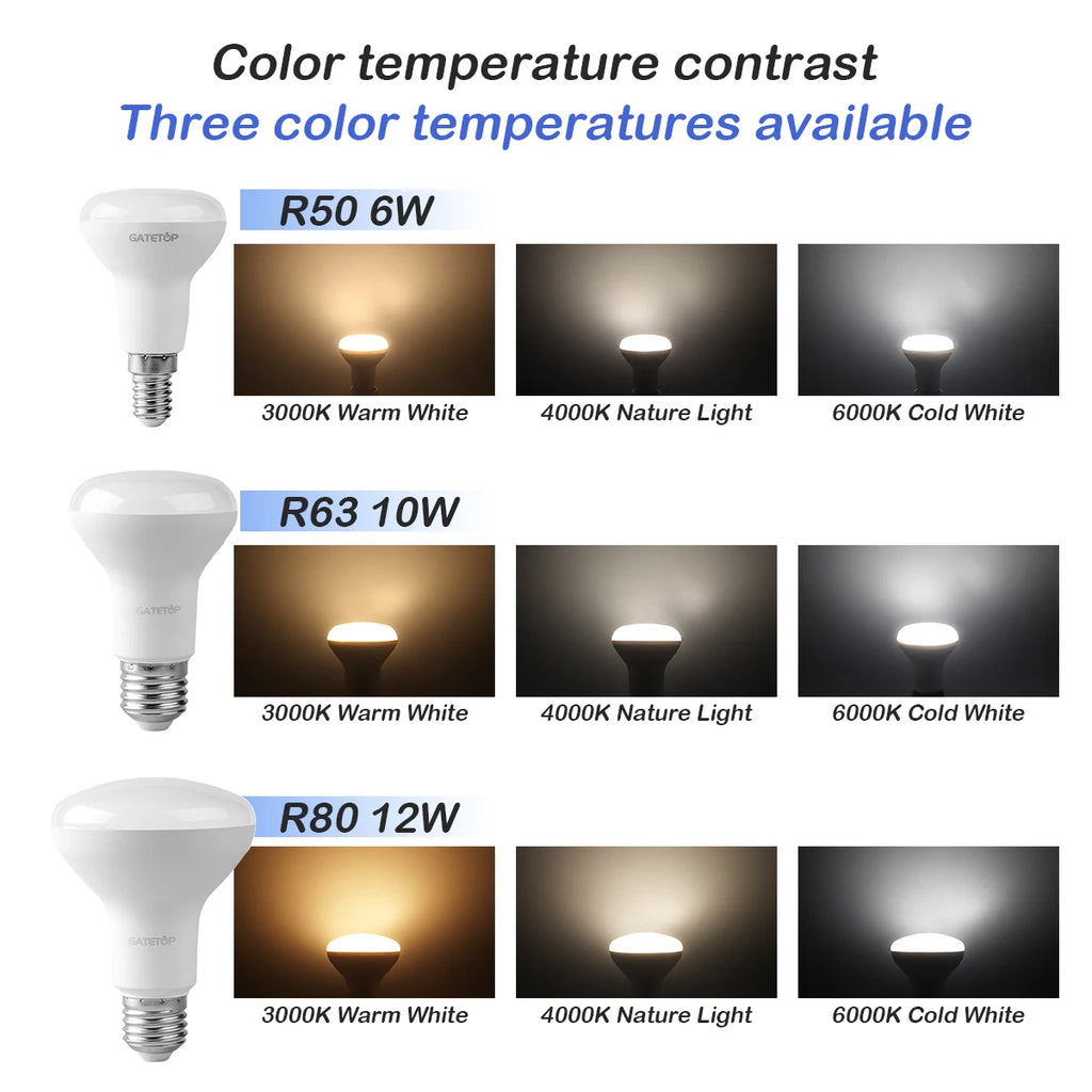 1-10 Pack R50 R63 R80 E14 E27 R Bulb Bathroom Light 6W 10W 12W High Lumen 3000K 4000K 6000K Natural Light for Bathroom Home