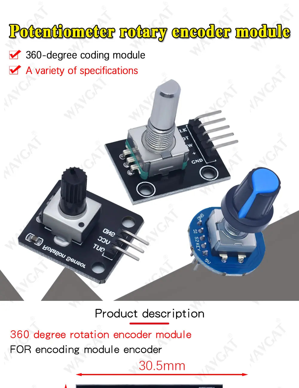 WAVGAT Rotary Encoder Module for Arduino Brick Sensor Development Round Audio Rotating Potentiometer Knob Cap EC11