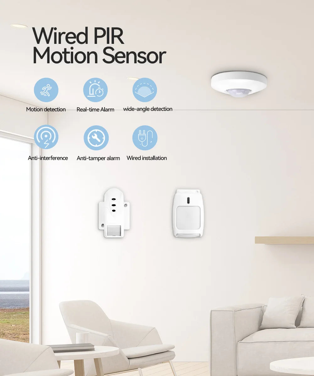Meian Wired PIR Motion Sensor, Infrared Alarm Detector, Human Body Presence Sensor, Smart Home Security, Work with Alarm Host