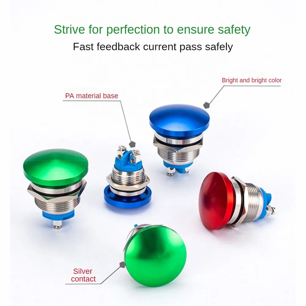 16/19/22mm Metal Button Switch Waterproof Momentary Self Reset Screw Foot Red Green Blue Mushroom Head Power Switch
